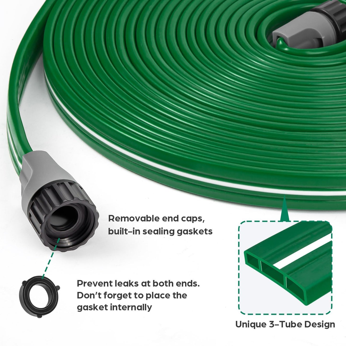 Jin&Bao Sprinkler Hose with Holes 25FT, Heavy Duty Garden Watering Hose, High-Efficiency Lawn Sprinkler System with Staples