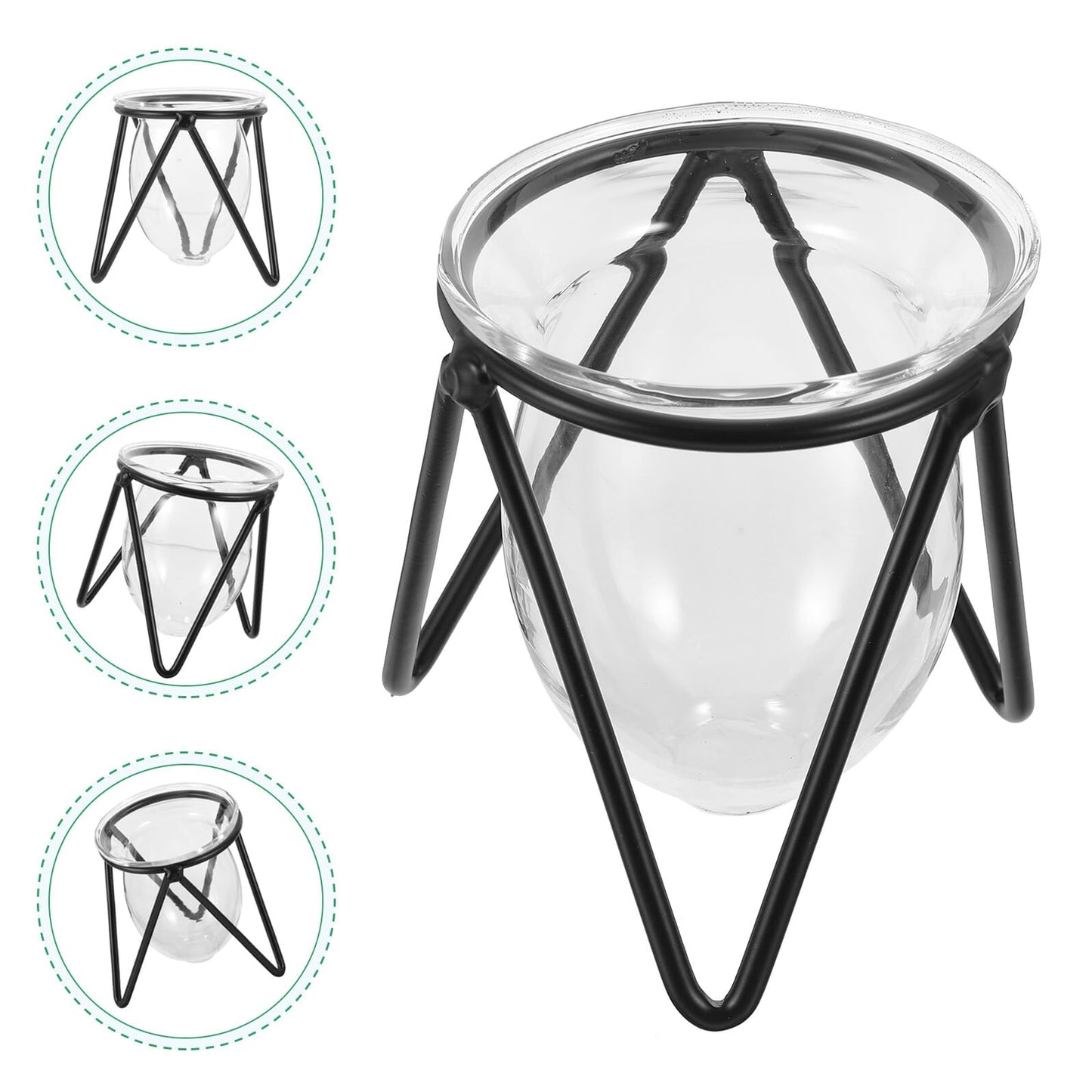 Garneck 6pcs Black Metal Stand Hydroponic Glass Flower Vases Set, Modern Small Desktop Plant Terrarium for Home Décor and Indoor Water Plants