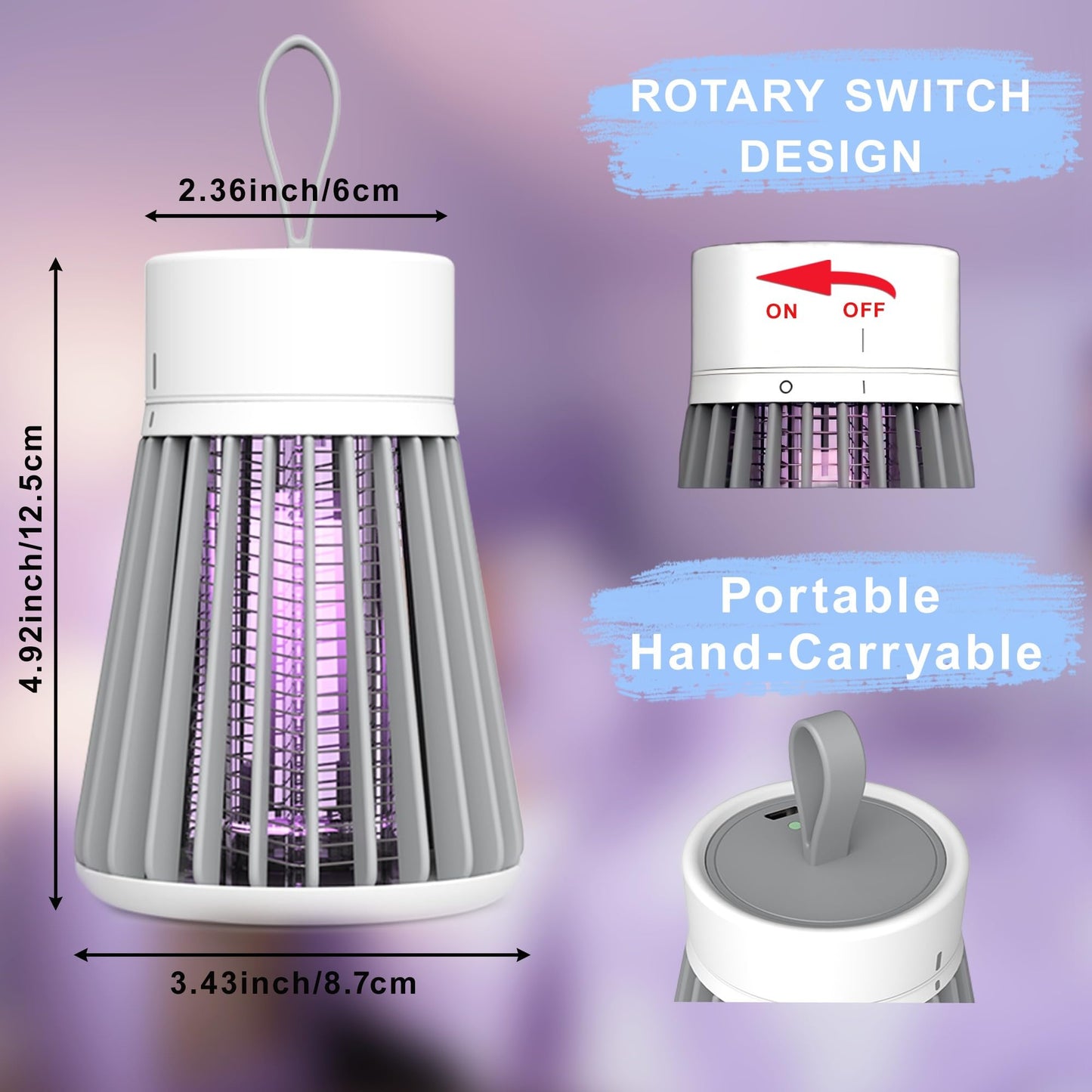 Bug Zapper Indoor Outdoor – Rechargeable Mosquito Zapper and Fly Zapper with UV Light, Portable Insect Killer Trap with Safety Grid, USB Powered for Camping, Home, Garden, Picnic