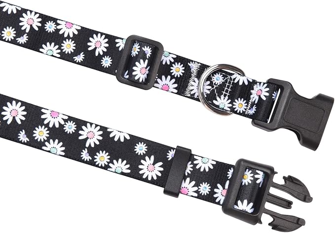 MarukoPet Dog Collar, Adjustable for Small Medium Large Dogs Puppy, Cute Design with Bohemia Floral Tribal Geometric Patterns Boys Girls Dog Collar(Black Daisy-M)