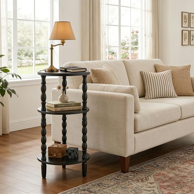 HOOBRO Round Side Table for Small Space, 3-Tier Small Round End Table