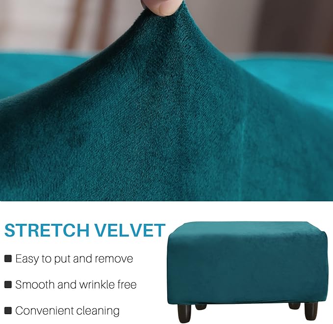 Ottoman Cover, Stretch Rectangle Velvet Ottoman Slipcovers of Foot Stool