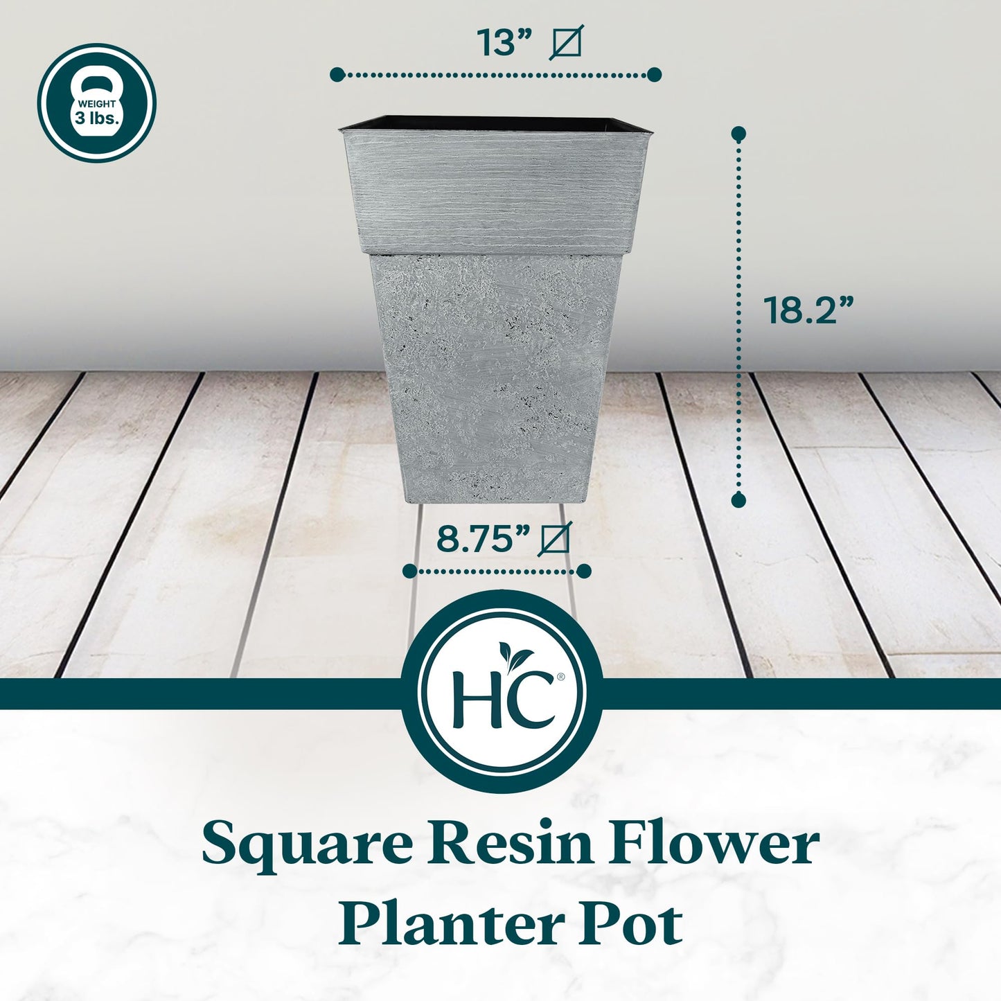 The HC Companies 18 Inch Avino Tall Square Planter - Decorative Indoor Outdoor Plant Pot for Front Porch, Deck, Patio and Home, Oxidized Black