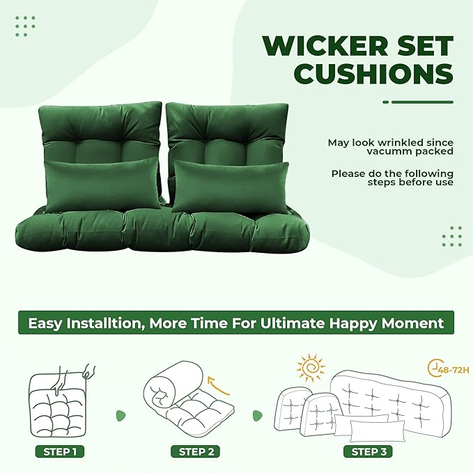 Wicker Chair Cushions of 5 Pieces, Waterproof Outdoor Loveseat Cushion