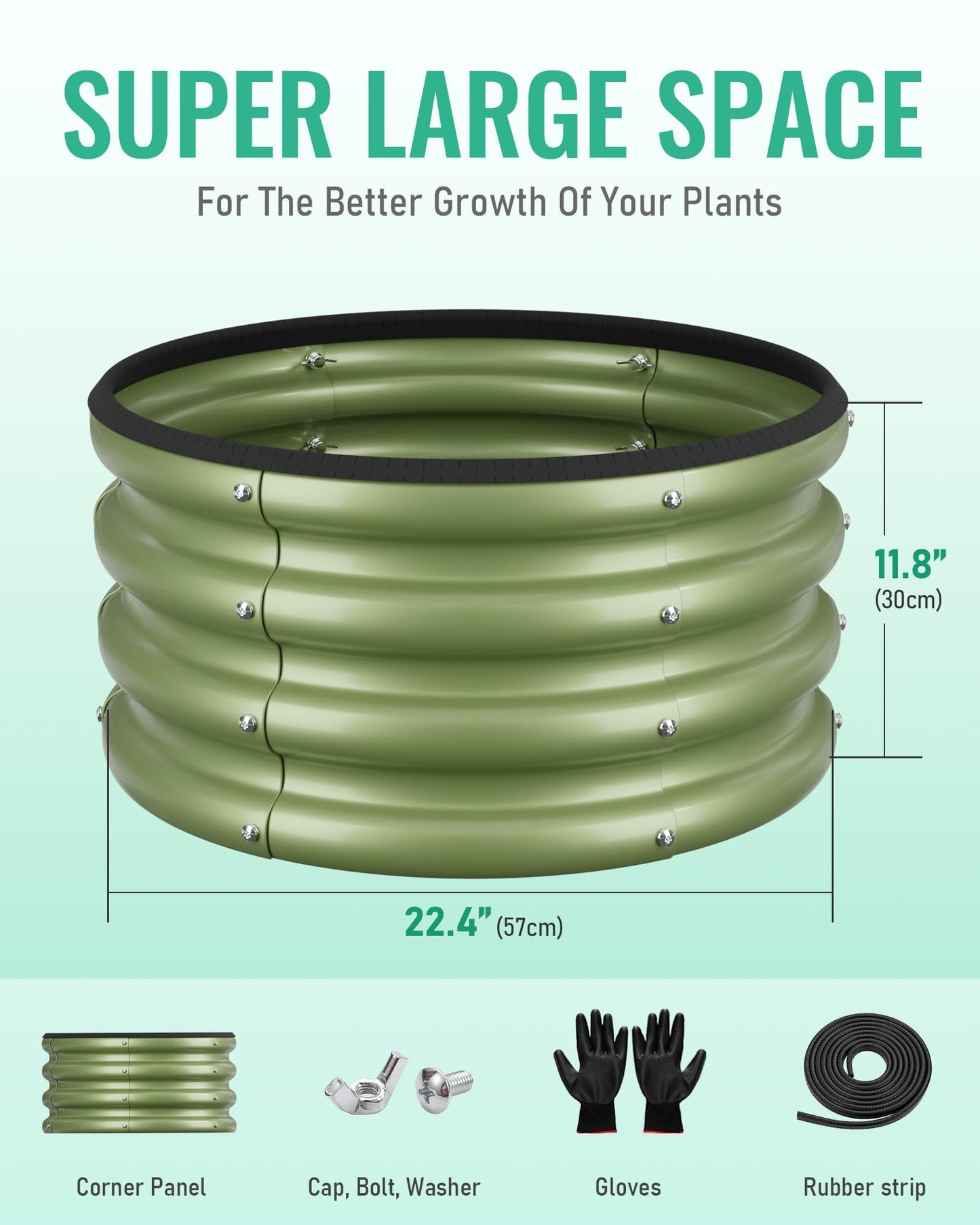 ZXZYHFTY Raised Garden Bed, 0.6 mm Galvanized Steel Round Planter Box with Open Bottom, Green, 2 x 2 x 1 FT, 1 Pack