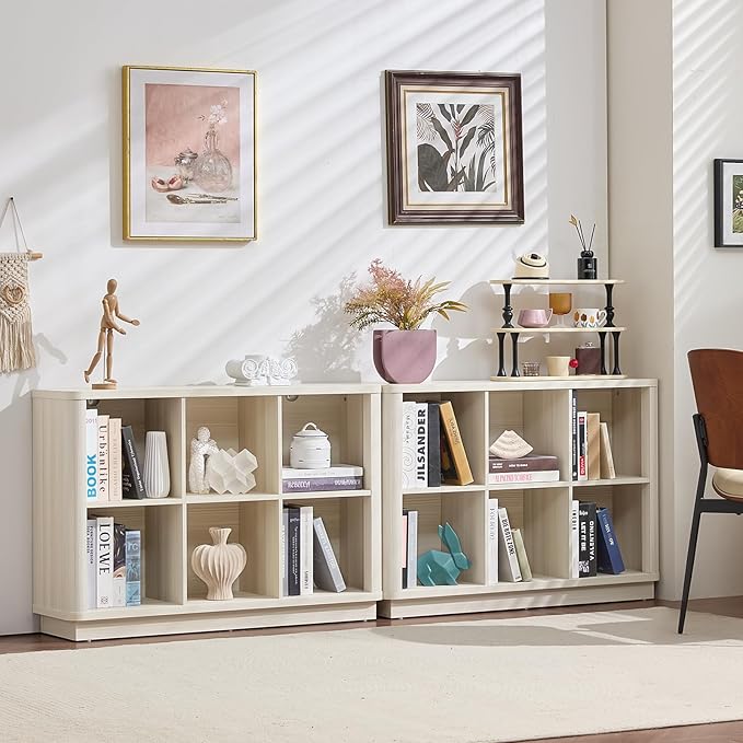 Joaxswe 6 Cube Bookcase, Wood Low Floor Standing Bookshelf