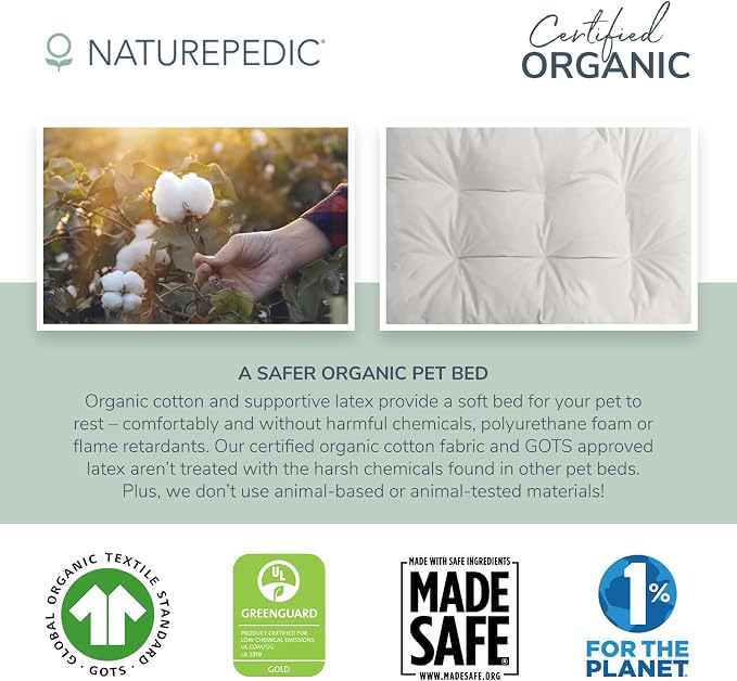 Naturepedic Organic X-Large Pet Bed - Super Plush Dog & Cat Beds - Ultra Supportive Dog Bed Mat - Ideal Pet Bed with No Polyurethane Foam - 41" x 27" x 4"