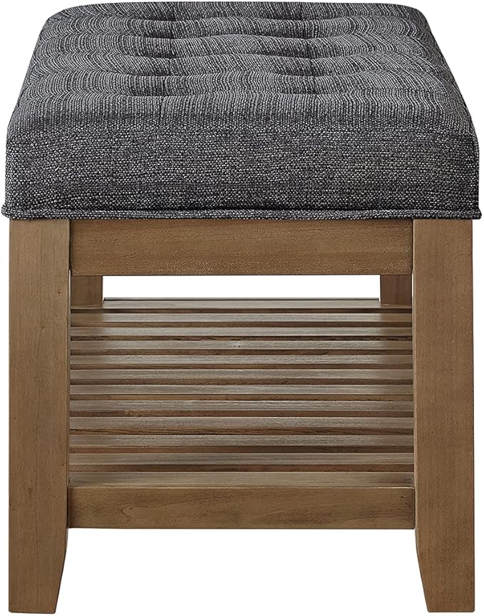 24KF Large Rectangular Upholstered Tufted Linen Fabric Ottoman Bench, Padded