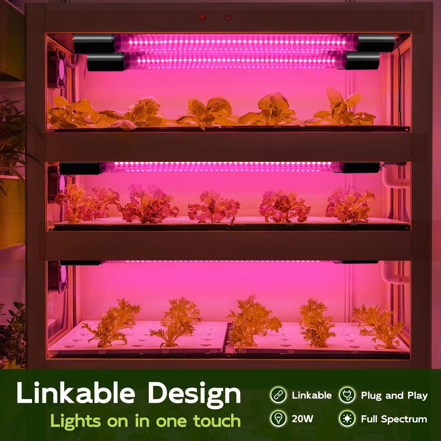 Hlite 16inch 2 Pack LED Grow Lights - Linkable Grow Lights for Indoor Plants, Full Spectrum Plant Lights Plug and Hanging Design with On/Off Switch Hanging Grow Light from seedling to Flowering, Black