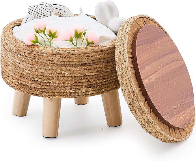 Cpintltr Storage Ottoman Poufs Handwoven Footstool Natural Seagrass Round