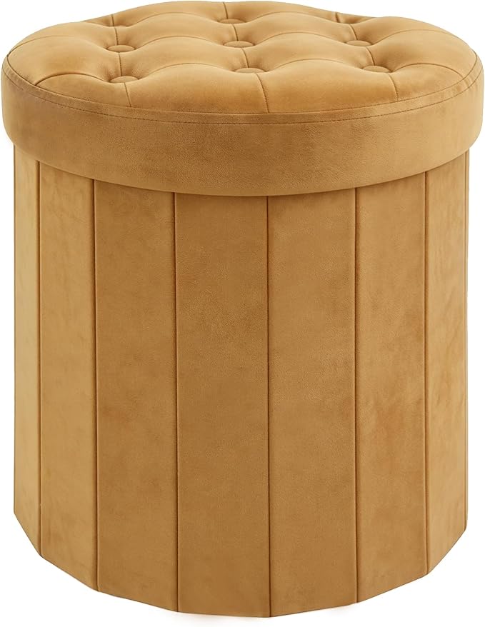CAROLMADE Round Storage Ottoman, Velvet Folding Footrest Stool