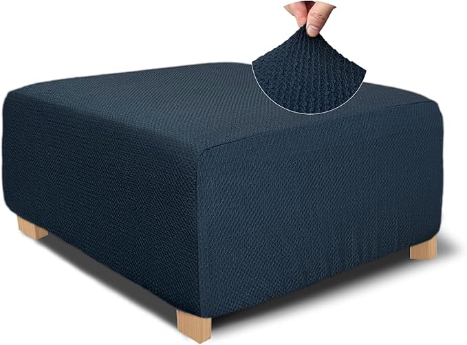 NeColorLife Rectangle Ottoman Cover Jacquard Fabric Slipcover Thick Stretchable