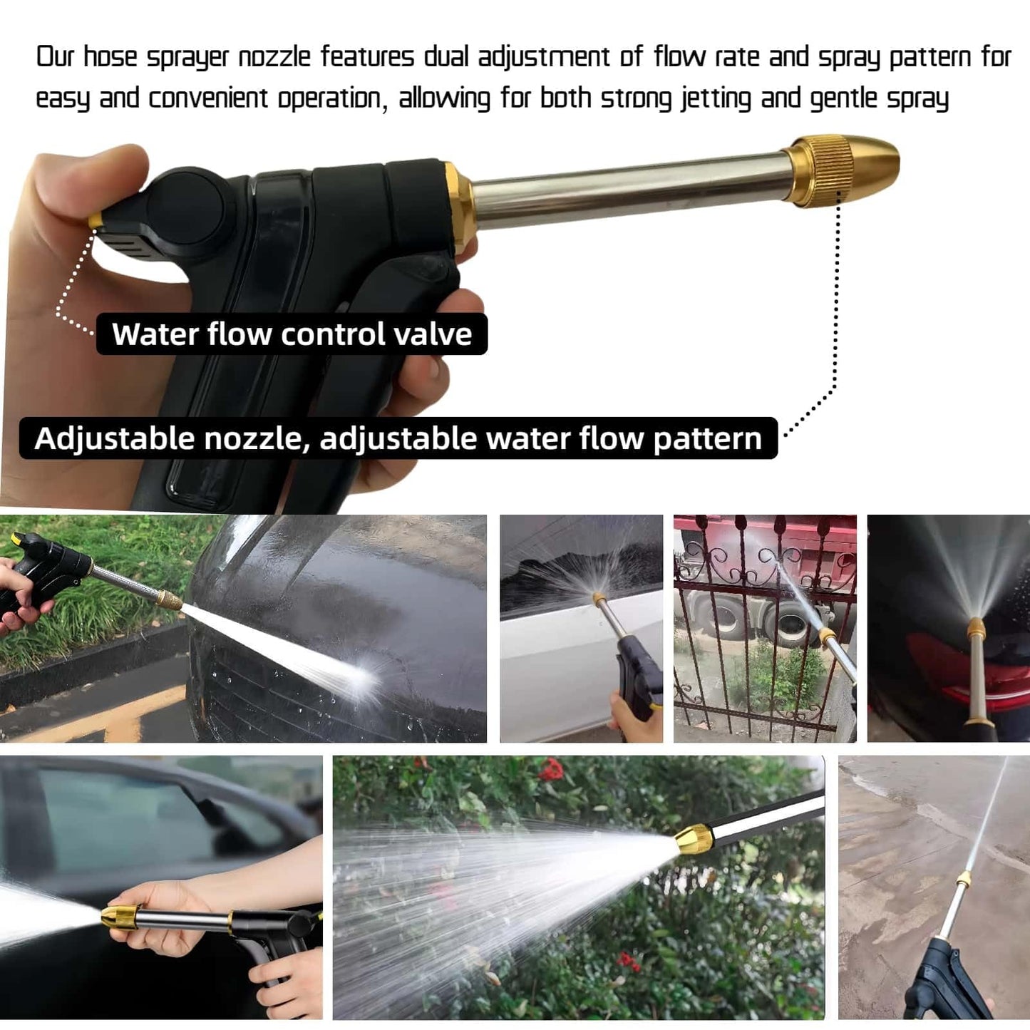 BEEBTBMAKE Upgrade Garden Hose Nozzle Sprayer - Heavy Duty Adjustable Water Hose Nozzle with 3/4" GHT Quick Connector for Car Washing, Cleaning, Watering Plants and Showering Pets