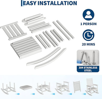 HDPE Rocking Chair Outdoor- Poly High Back Porch Rocker Chairs for Adults - All Weather Resistant Furniture for Patio Front Porch - White