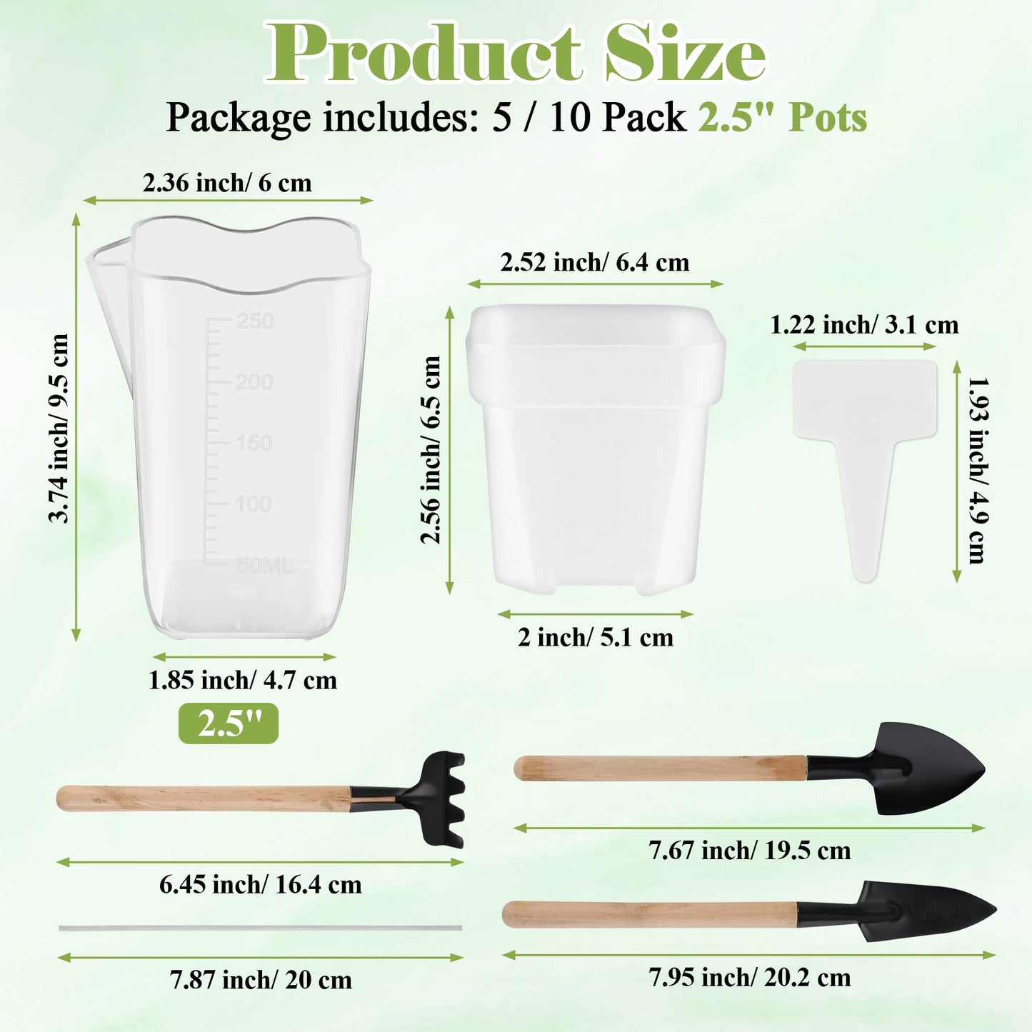 Anglekai 5P 2.5" Mini Self Watering Pots, Small Self Watering Plastic Planter for Indoor Plants for Bare Root Plants, with Inner Pot/ 3 Shovels/ 10 Labels (5)