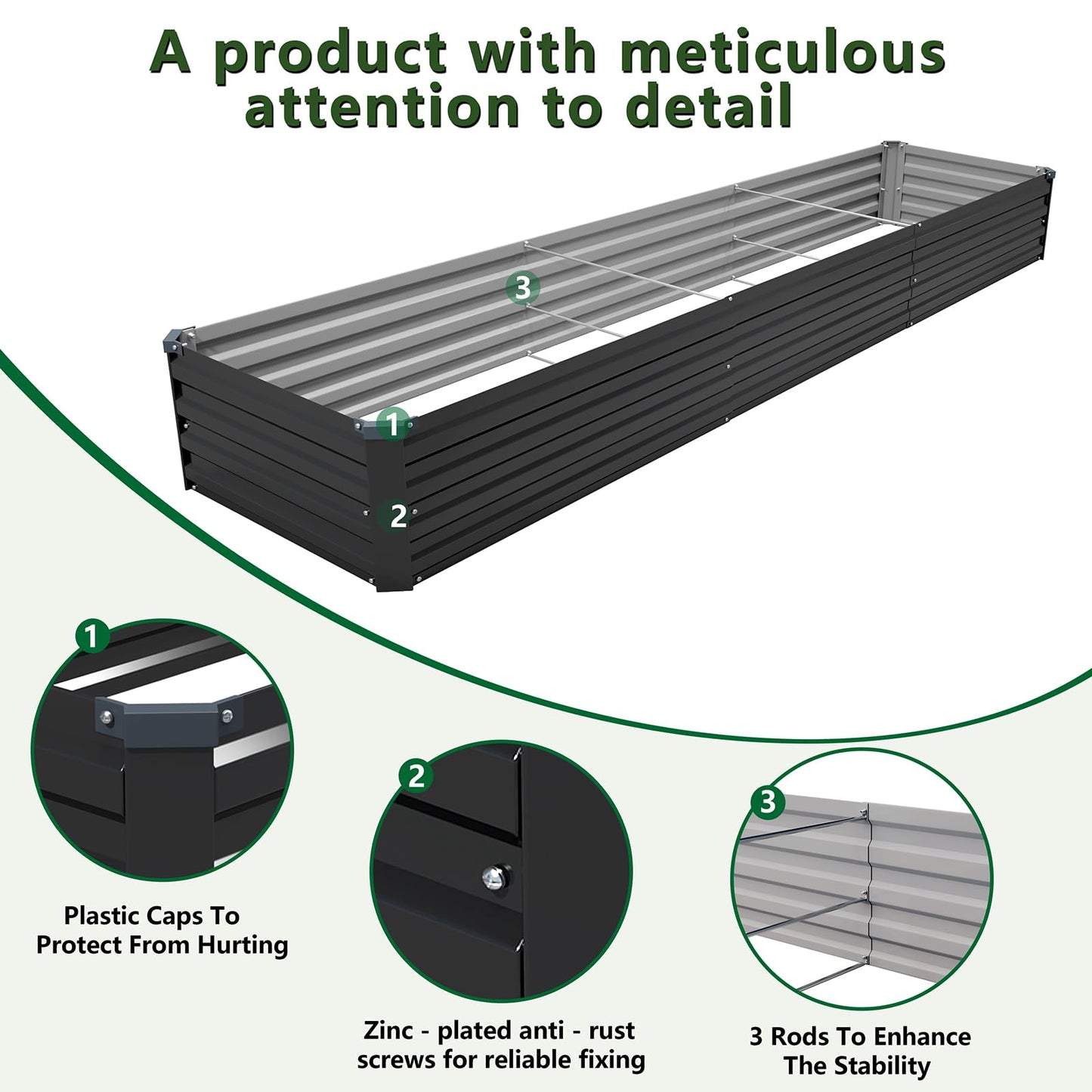 ZUNUDA 12×2×1FT(2PCS) Galvanized Raised Garden Bed Kit Metal Planter Boxes,Large Outdoor Planters Garden for Planting Vegetables,Flowers,Herbs -Black