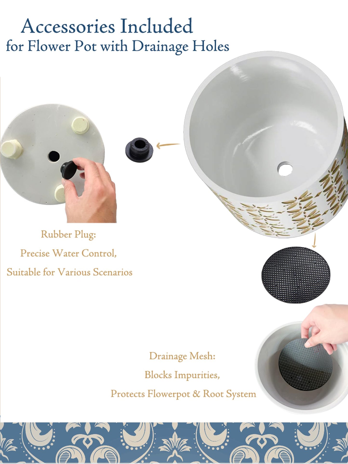 nacltlo 8 Inch Plants Pot, Planter for Indoor Plant, Indoor & Outdoor Flowerpot with Drainage Hole - for Decoration of Home Garden & Terrace, White & Gold