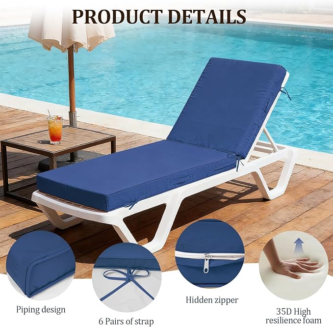 72x21x4in Lounge Cushions for Outdoor Furniture, Outdoor Lounge Chair Cushions