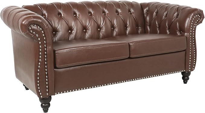 LEVNARY Leather Sofa, Chesterfield Tufted Upholstered 2 Seater Couch, Modern