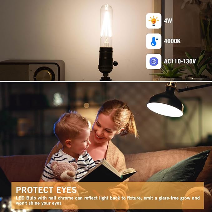Dimmable E26 T30 T10 LED Bulb Long Tube Light Bulb 4W, Type T Tubular Light