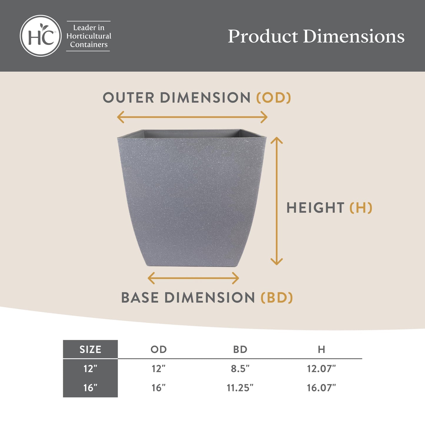 The HC Companies Santa Fe Square Self-Watering Pot - Lightweight Plastic Planter for Herbs & More - Durable Plant Pots for Indoor Plants & Outdoor Plants (12" Black Sand, Pack 1)