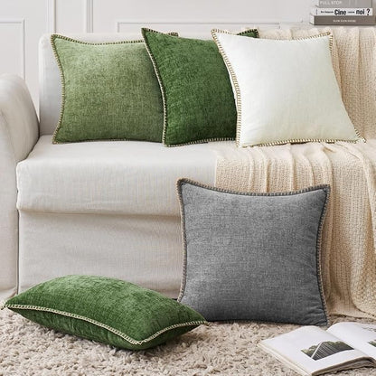 MIULEE Pack of 2 Euro Sham Pillow Covers 24x24 Inch Dark Gray Farmhouse Decorative Throw Pillow Covers with Stitched Edge Soft Chenille Solid Dyed Pillow Covers for Bed Sofa Couch Living Room