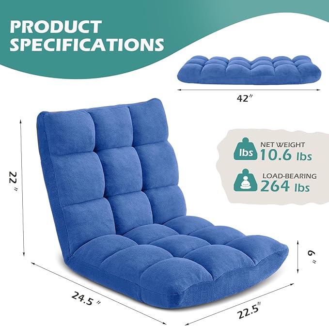 Folding Floor Gaming Chair 14-Poistion Cushioned Adjustable Floor Lazy Sofa
