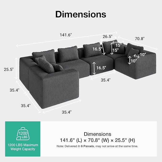 Novilla 141" Modular Sectional Sofa, Modern Cloud Sectional Couch