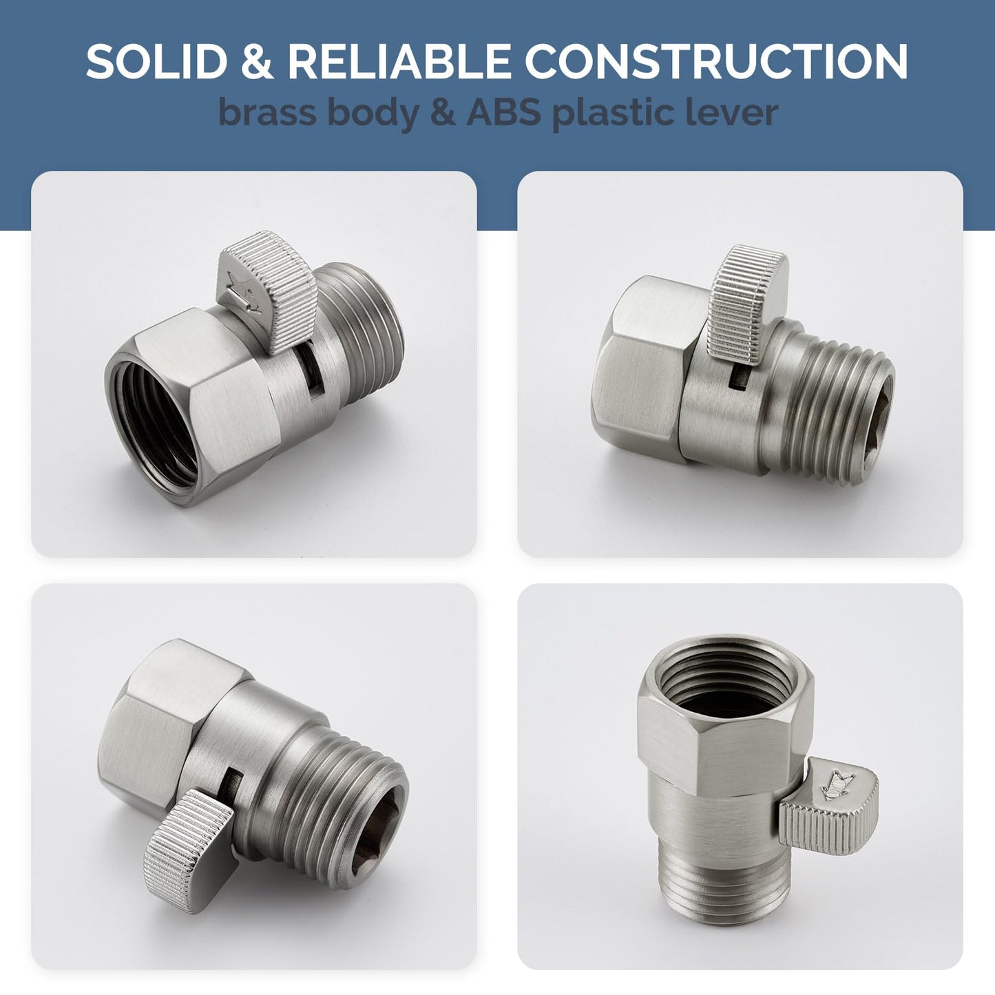 Water Flow Control Valve, Angle Simple Brass Shower Shut Off Valve, Flow Restrictor for Handheld Shower, Bidet Sprayer, Brushed Nickel