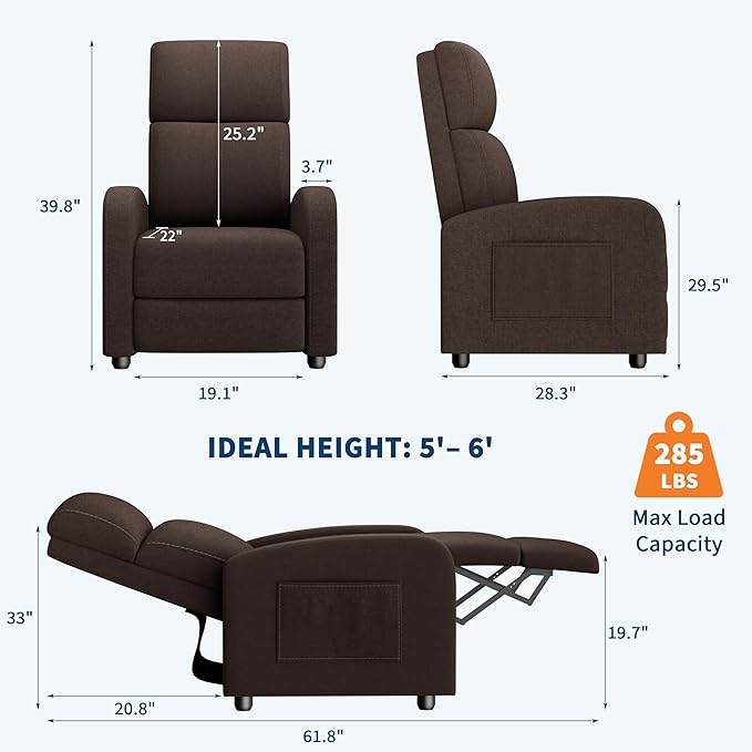 GarveeHome Linen Fabric Manual Recliner Chair,