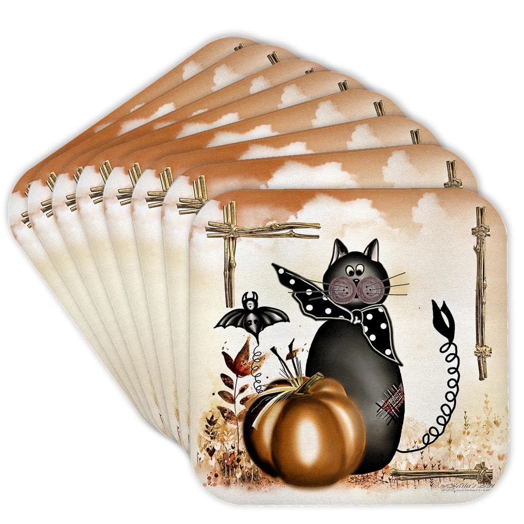 3dRose LLC Halloween Cat Coaster, Soft, Set of 8