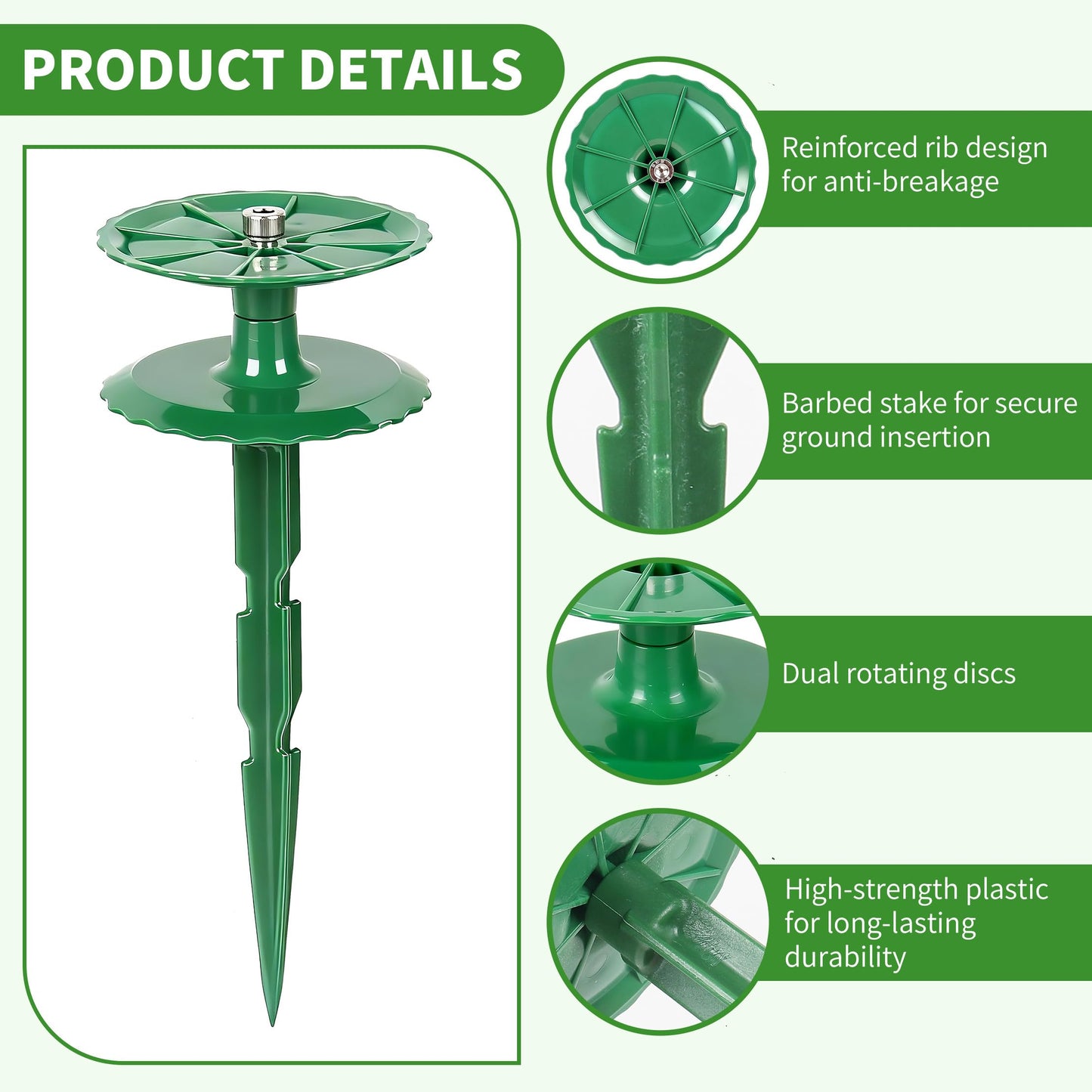 6 Pack 10 Inch Garden Hose Guide Stakes, Upgraded Reinforced Disc, Rotatable Double-Disk Sun Protection Heavy-Duty Plastic Stake, Hose Guard for Yard, Lawn & Flower Bed Landscaping(Green 6Pcs)