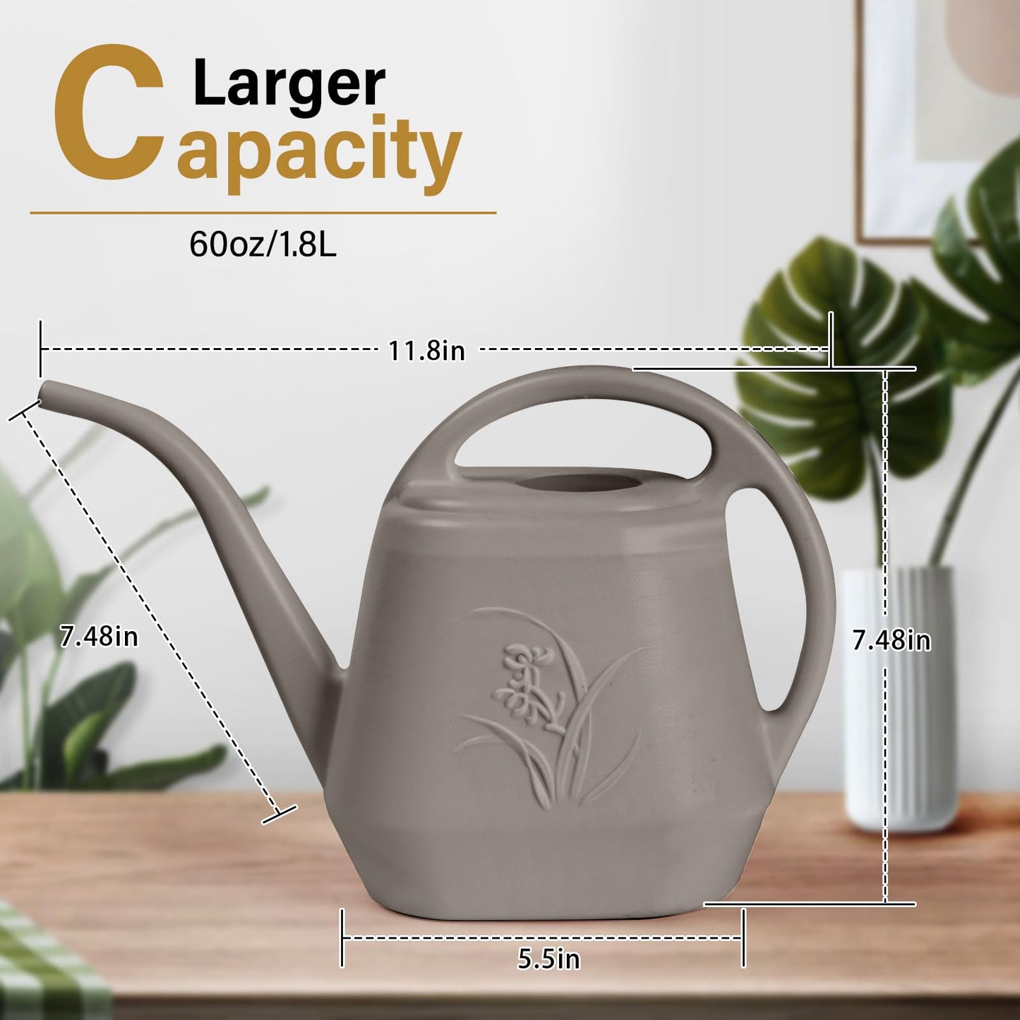 TTAOE GN Plastic Watering Can - for Indoor and Outdoor Plant - 1/2 Gallon - Coffee Color
