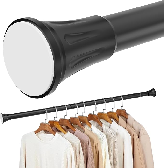 1.1 Inch Diameter Tension Closet Rods for Hanging Clothes 32-72 Inch, Adjustable Pole Closet to Hang Clothes, Heavy Duty Closet bar for Wardrobes with No Drilling Holder, Matte Black