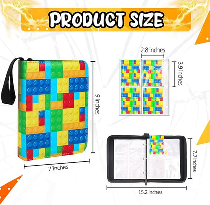 400 Pocket Trading Card Binder with 50 Removable Sleeves, Portable Zippered Card Holder, Collection Album Book Case Storage for MTG, TCG, Sports, Game Cards (Building Block)