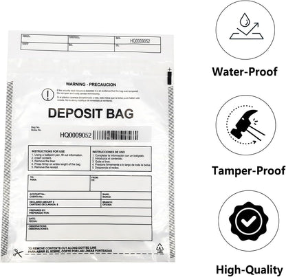 Daarcin100pcs9X12in Transparent Plastic Deposit Bag, Security Bank Pocket,Tamper Proof Bags，Cash Transfer Bag with Barcode and Self Sealing Adhesive,Used for Cash,Checks,Credit Cards