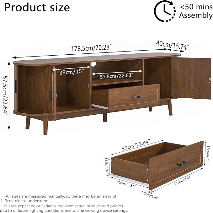 Mxtxmy 70" Fluted TV Stand for Tvs up to 80", Mid-Century Modern Entertainment