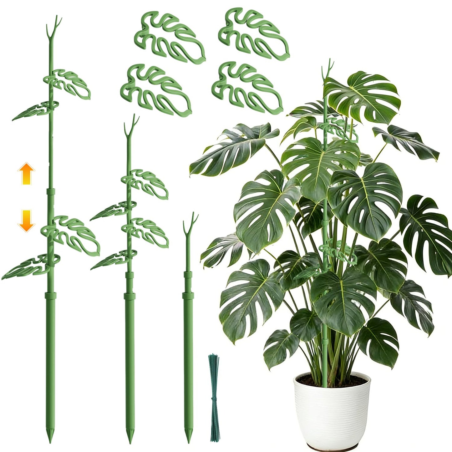 Telescoping Plant Stakes, Detachable Leaf Clips, Monstera Plant Support Stick Adjustable from 21In to 43.3In, Plant Support Stakes Ideal for Indoor, Garden and Climbing Plant, Vegetables - 2 Pack