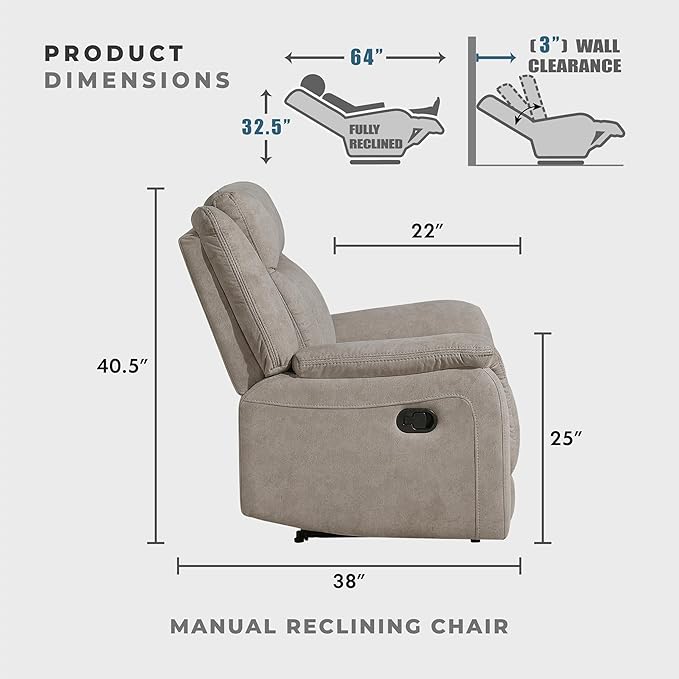 Lexicon Manual Recliner Chair, Polished Microfiber Reclining Sofa Chair