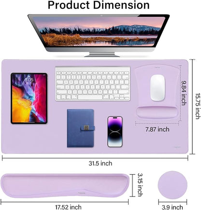 MOSISO Keyboard Mouse Pad Set, Large Gaming Mousepad&Keyboard Wrist Rest&Mouse Wrist Rest&Coaster, Ergonomic Non-Slip Mousepad&Easy Typing Cushion with Memory Foam for Home Office, Dusty Lilac