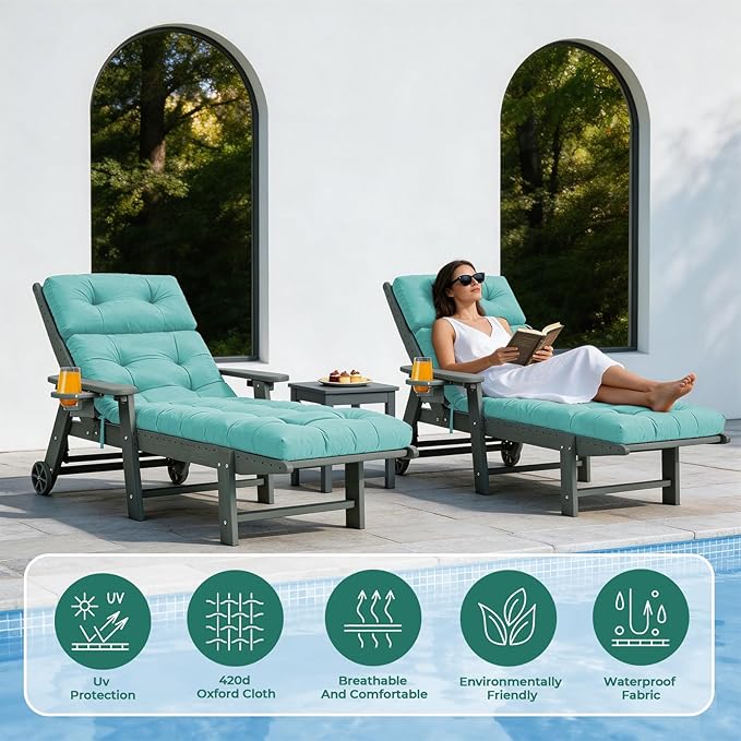 Outdoor Chaise Lounge Cushion, Waterproof 74.4x22x4.7 Inch Thick Cotton Filled