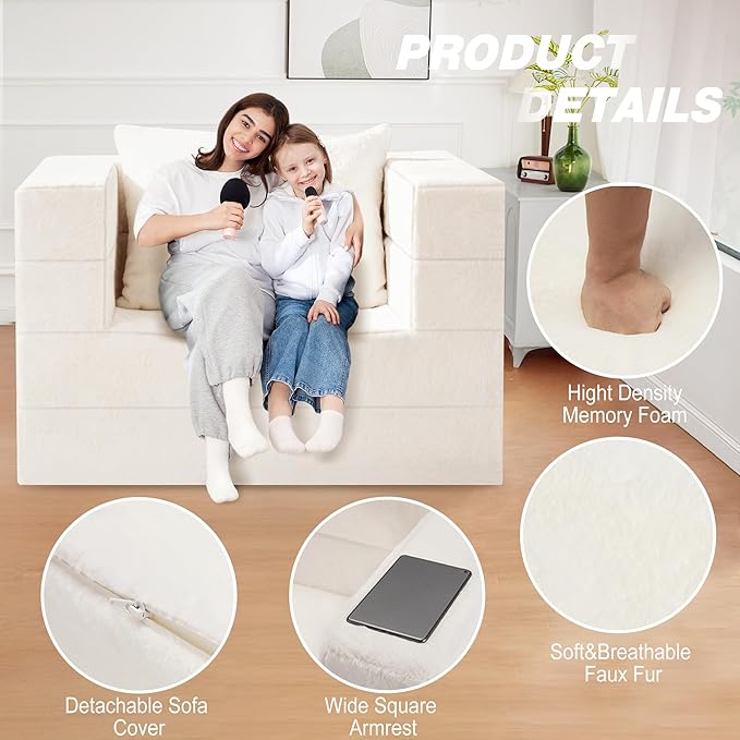 Futon Sofa Bed with Pillow, 3-in-1 Sleeper Sofa Bed with Removable Cover