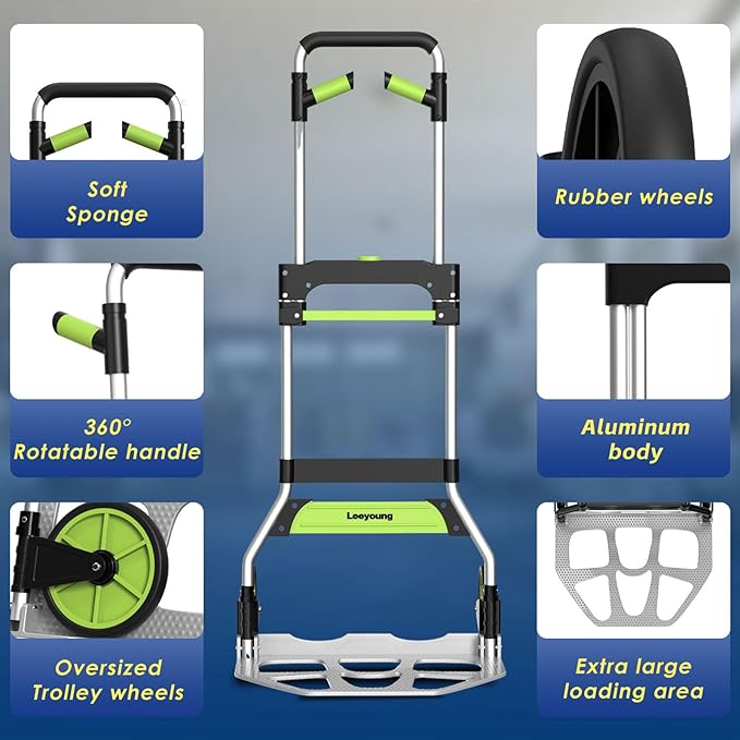 Leeyoung Folding Hand Truck and Dolly, 309 lb Capacity Aluminum Portable Cart