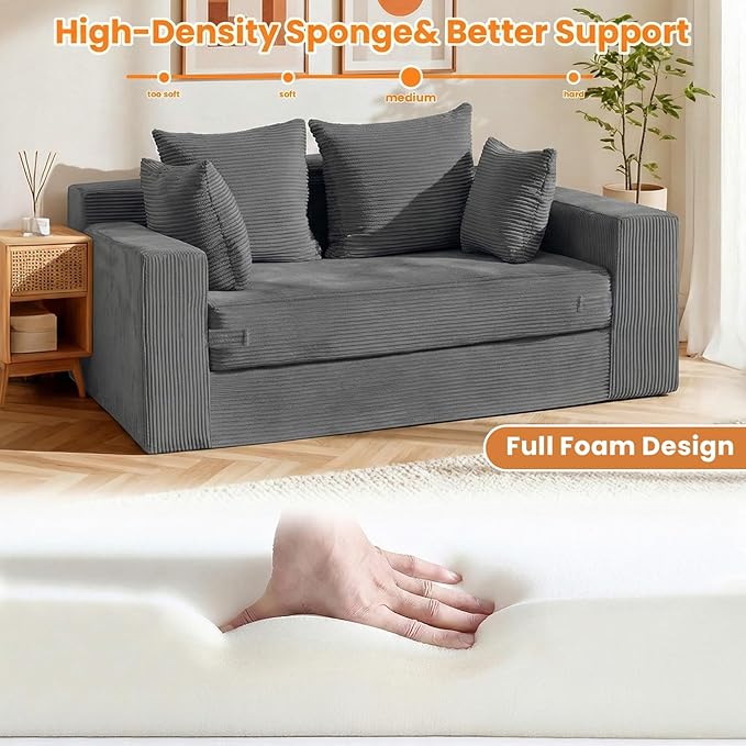 Winzon Boneless Loveseat, 3 in 1 Convertible Sofa Bed Sleeper Sofa Floor Futon