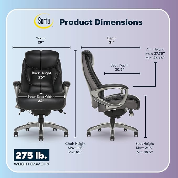 Serta Lautner Executive Home Office Desk Chair, Ergonomic High-Back