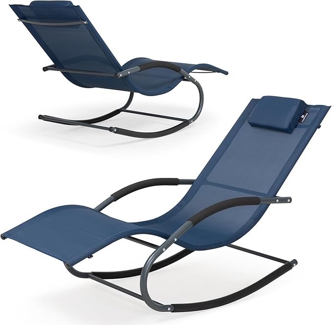 Outdoor Lounge Chair with Pillow, Pool Chaise Lounge Chair Set of 2