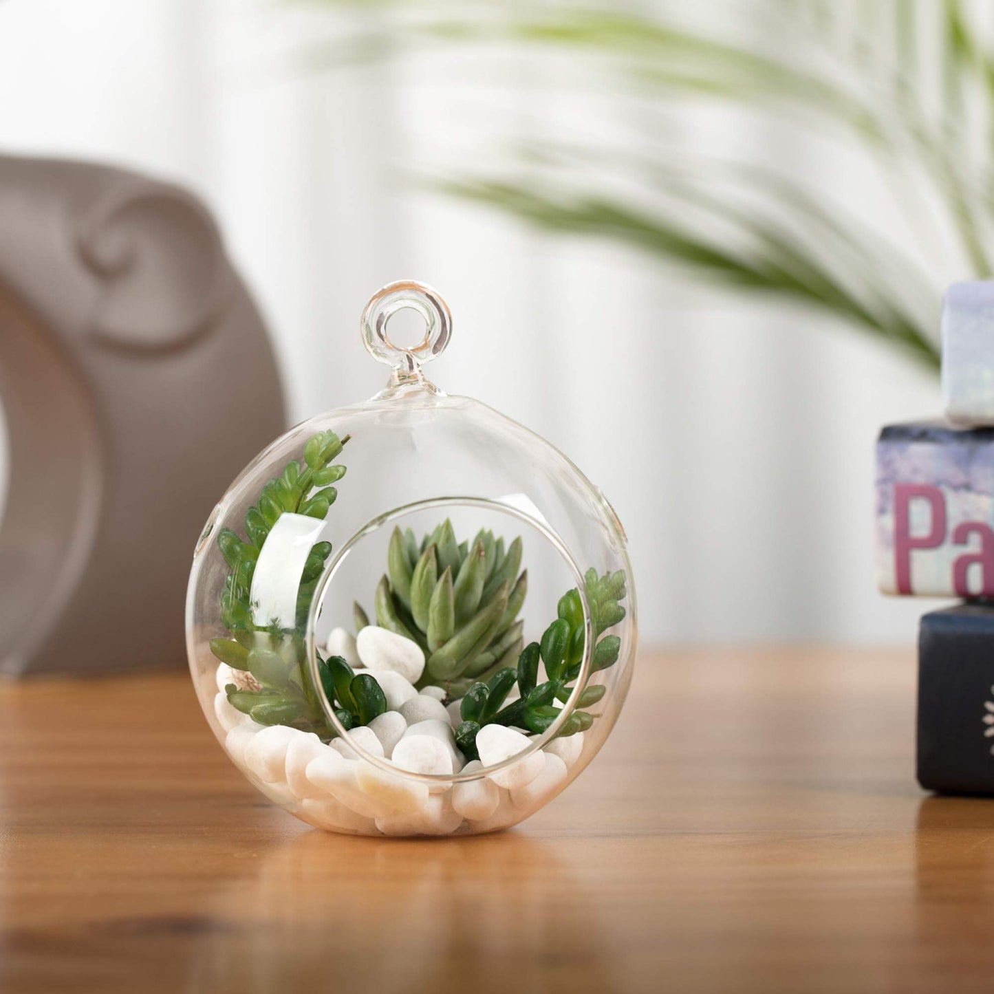 WGV Hanging Terrarium Globe, Width 4", Height 4.75", DIY Air Planter, Clear Glass Round Vase, Candle Holder, Home Office Decor Orb, 1 Piece