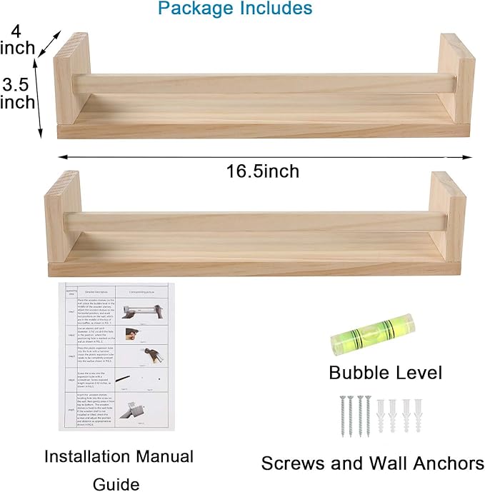 JORIKCHUO Nursery Book Shelves, Kitchen Spice Rack, or Rustic Wall Mounted