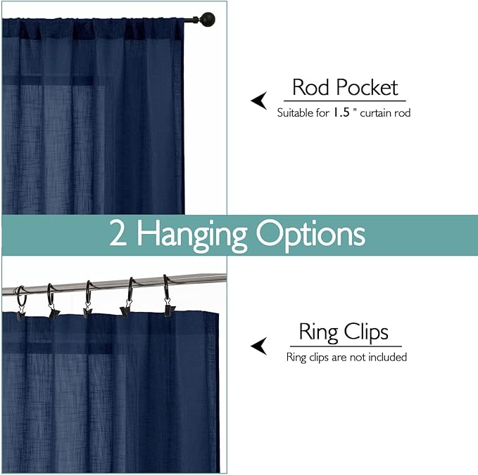 Chyhomenyc Navy Blue Semi Sheer Curtains 54 Inch Length