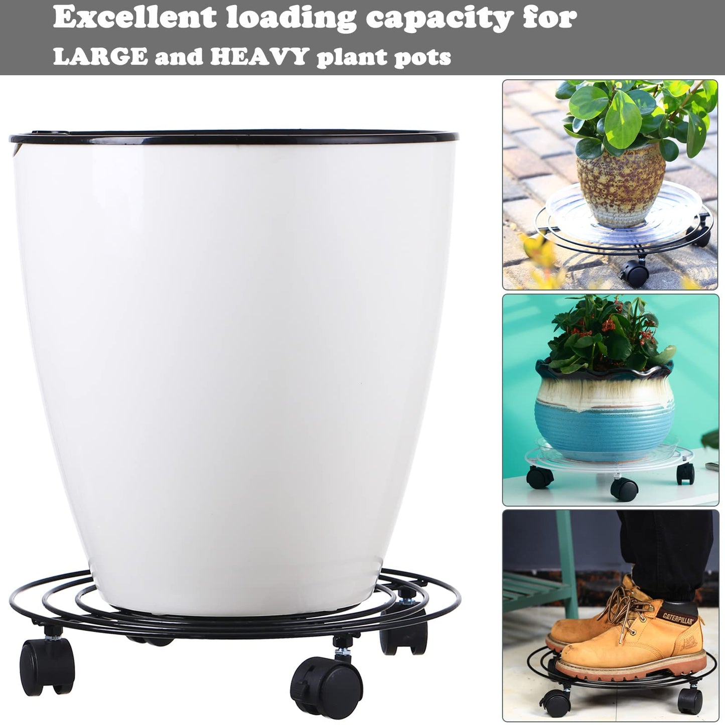 3 Packs Large Metal Plant Caddy with Wheels 13" Heavy-Duty Wrought Iron Rolling Plant Stands with Casters Plant Dolly Plant Roller Base for Indoor and Outdoor Plant Pot Movers Saucers White